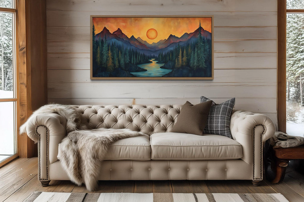 Sunset Mountain River Canvas Wall Art