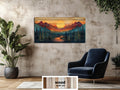 Sunset Mountain River Scene Distressed Wood Wall Art