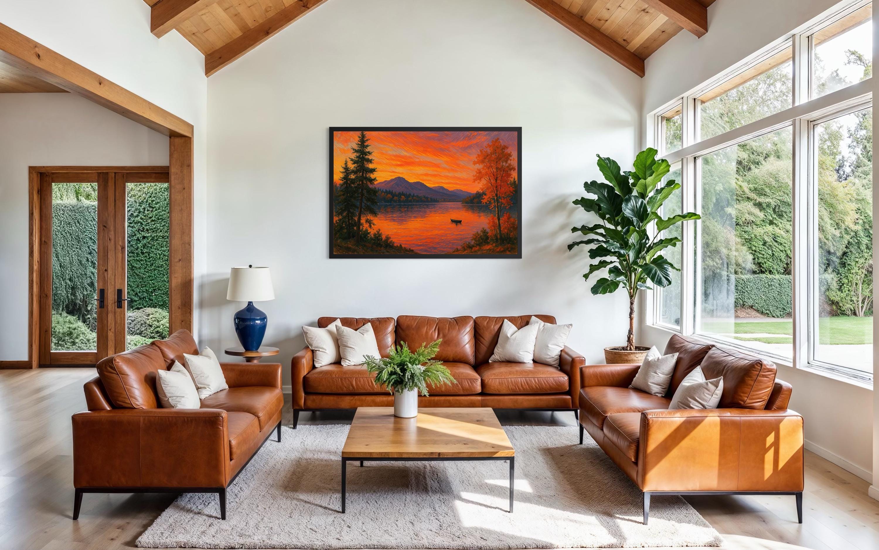 Sunset Over Lake Canvas Wall Art