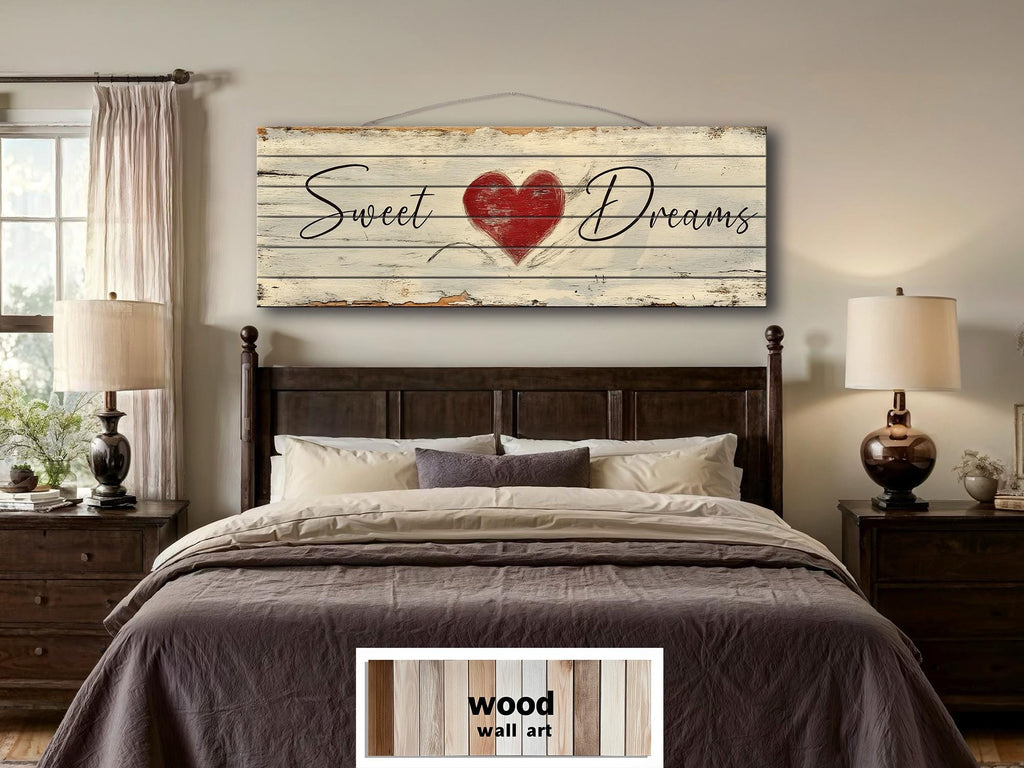 Sweet Dreams Romantic Rustic Bedroom Decor | Long Horizontal Farmhouse Sign