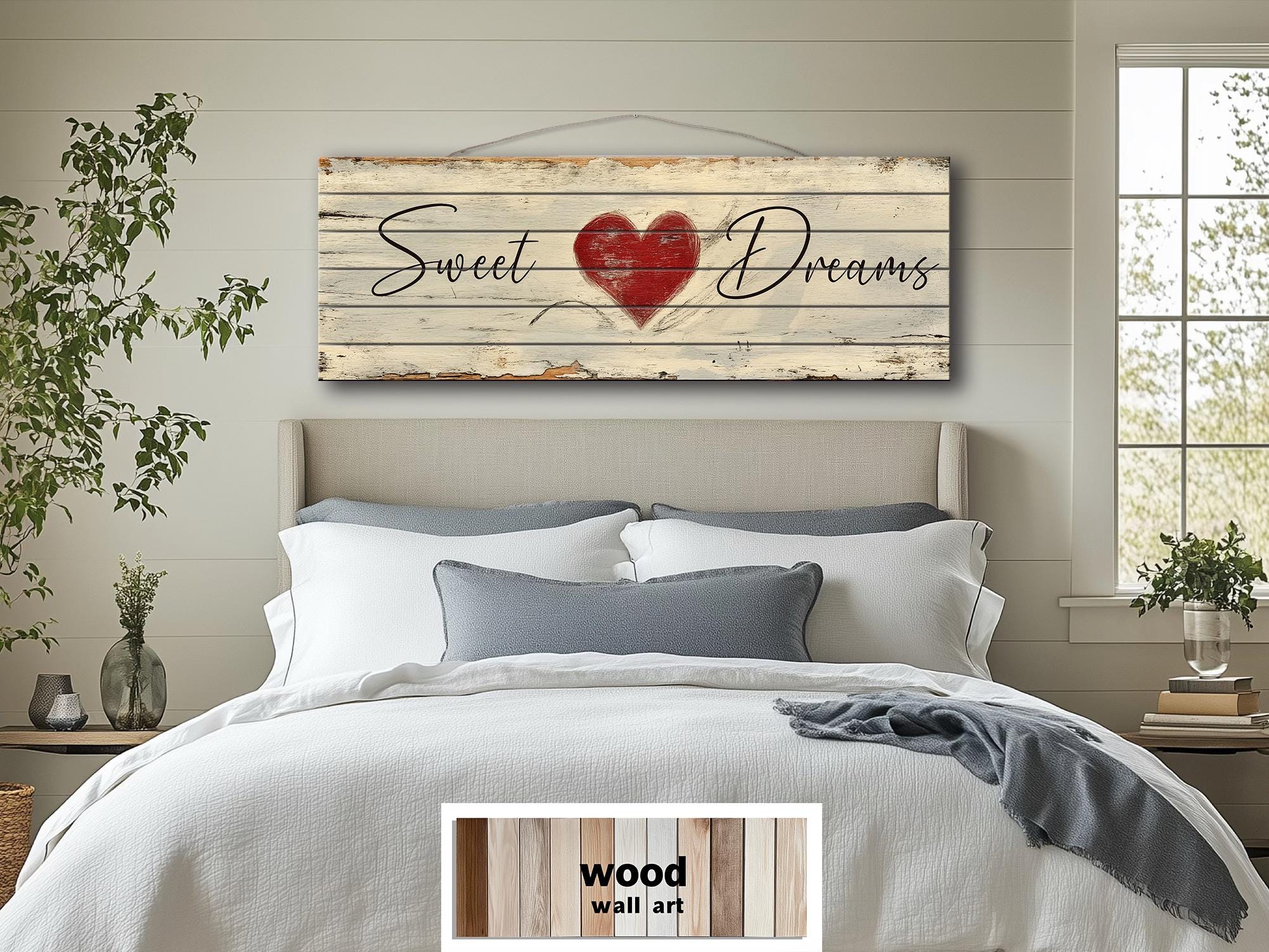 Sweet Dreams Romantic Rustic Bedroom Decor | Long Horizontal Farmhouse Sign