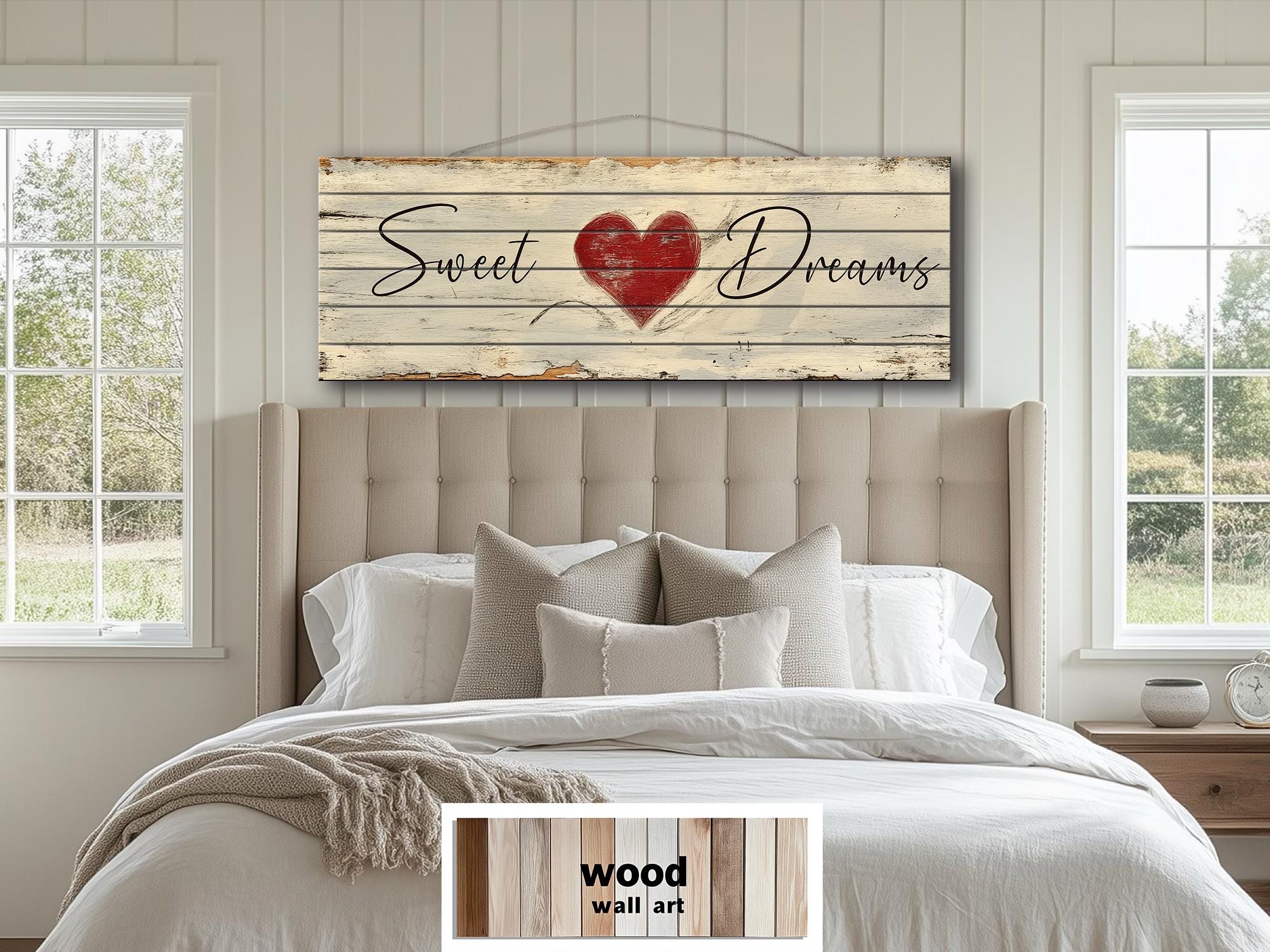Sweet Dreams Romantic Rustic Bedroom Decor | Long Horizontal Farmhouse Sign