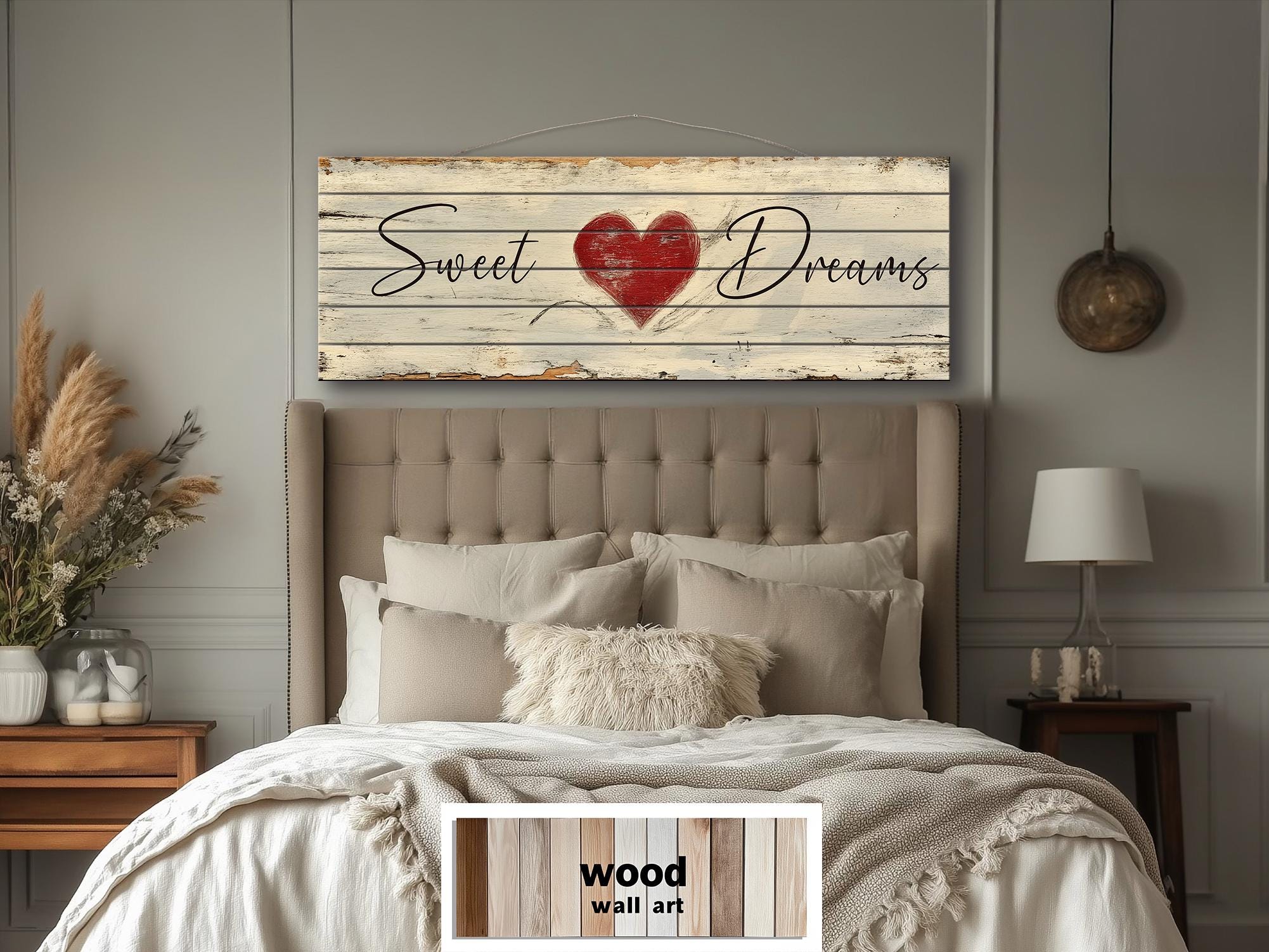 Sweet Dreams Romantic Rustic Bedroom Decor | Long Horizontal Farmhouse Sign