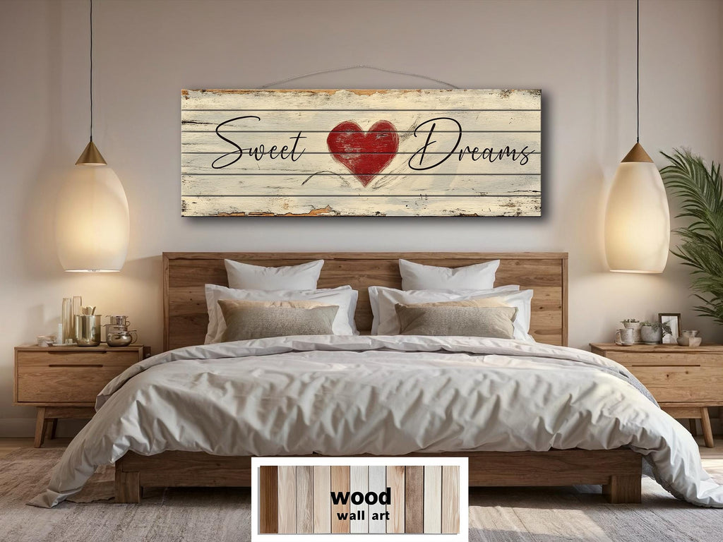 Sweet Dreams Romantic Rustic Bedroom Decor | Long Horizontal Farmhouse Sign