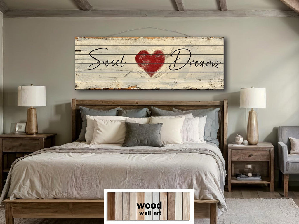Sweet Dreams Romantic Rustic Bedroom Decor | Long Horizontal Farmhouse Sign