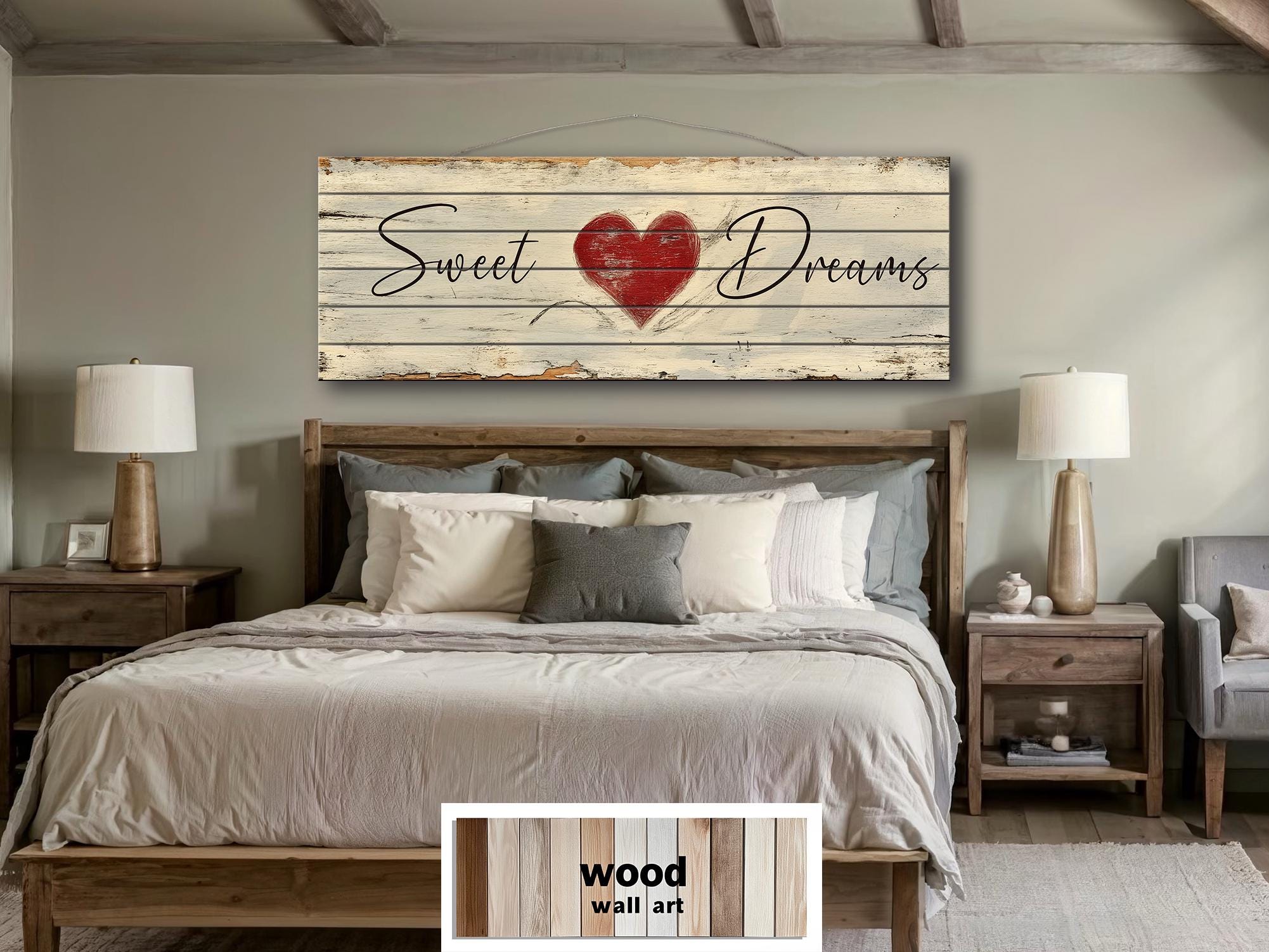 Sweet Dreams Romantic Rustic Bedroom Decor | Long Horizontal Farmhouse Sign