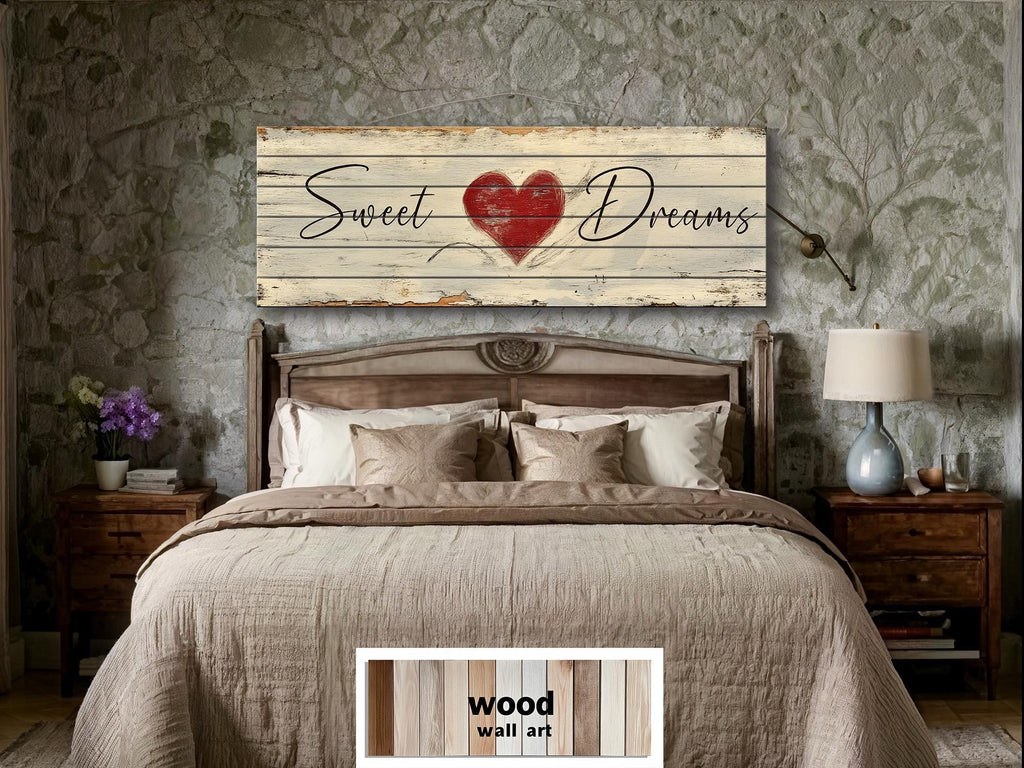 Sweet Dreams Romantic Rustic Bedroom Decor | Long Horizontal Farmhouse Sign