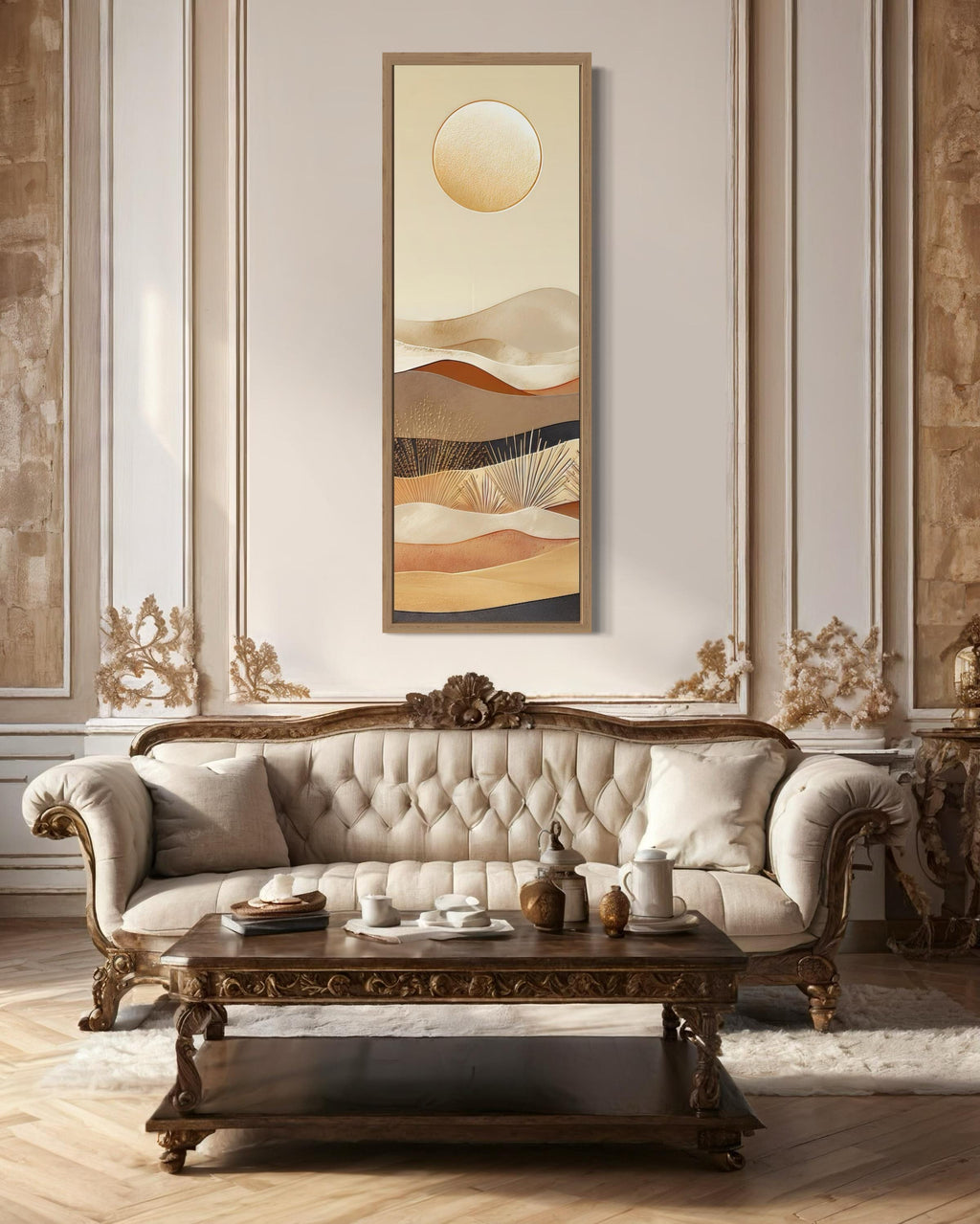 Tall Narrow Boho Desert And Sun Canvas Vertical Wall Art