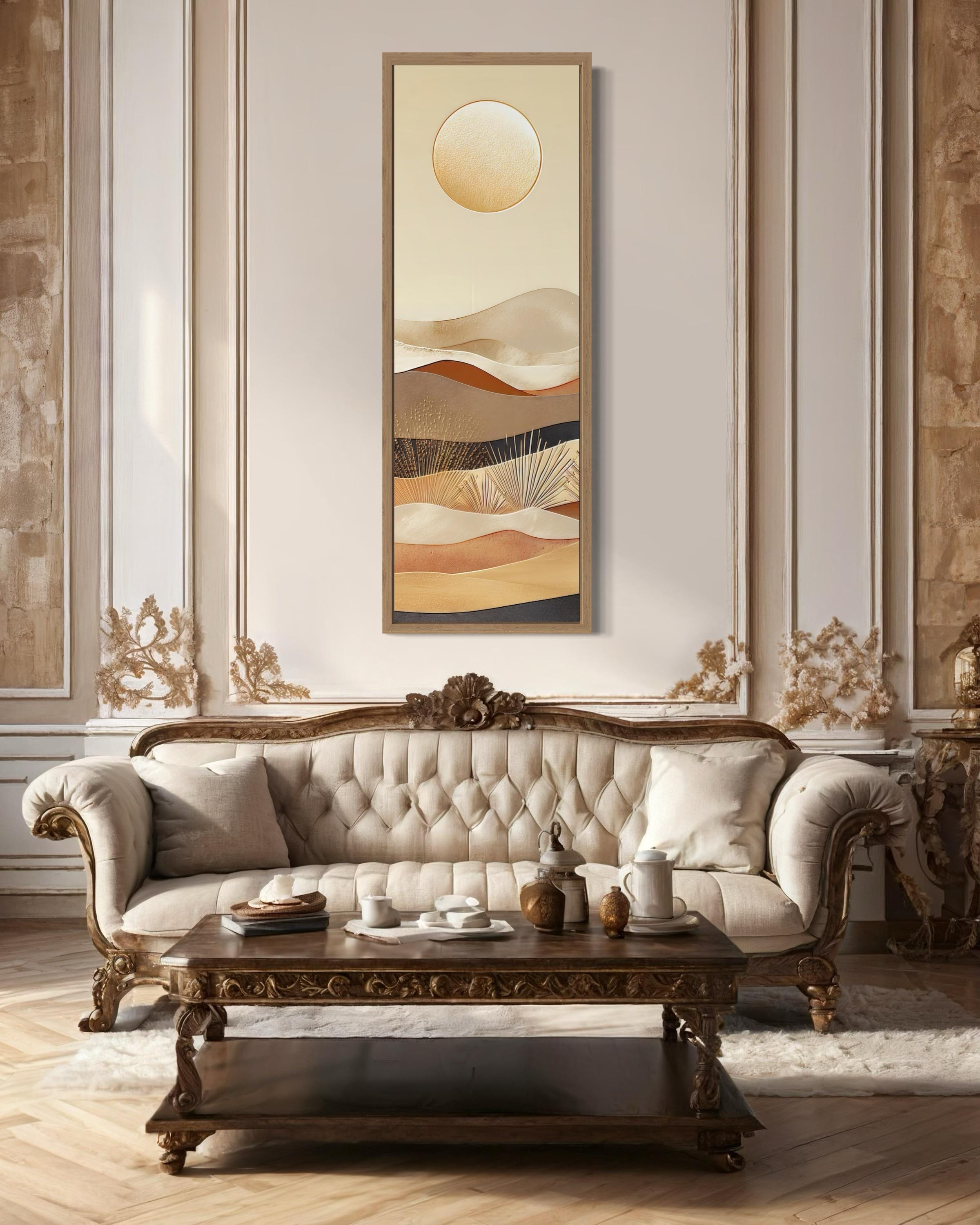 Tall Narrow Boho Desert And Sun Canvas Vertical Wall Art
