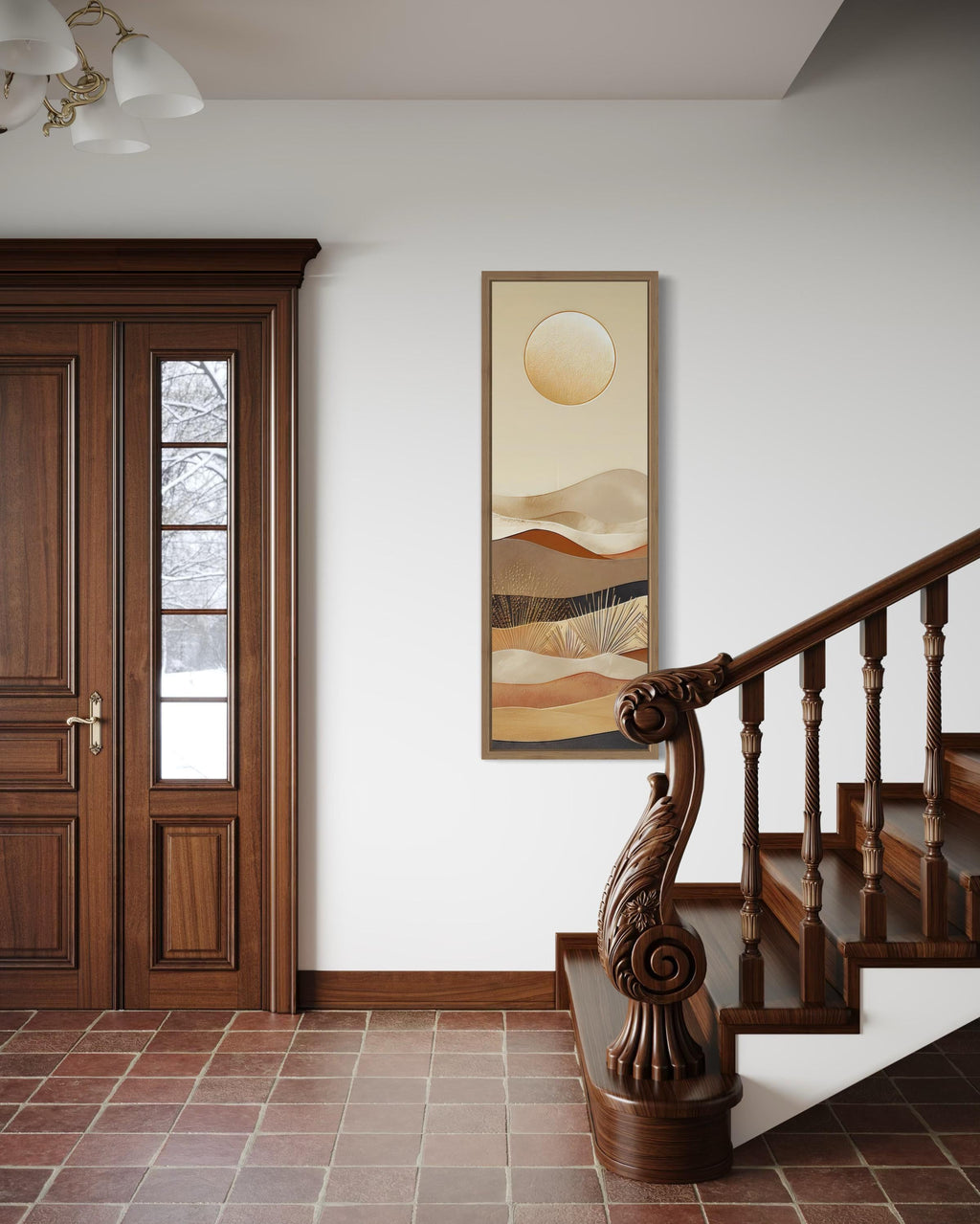 Tall Narrow Boho Desert And Sun Canvas Vertical Wall Art