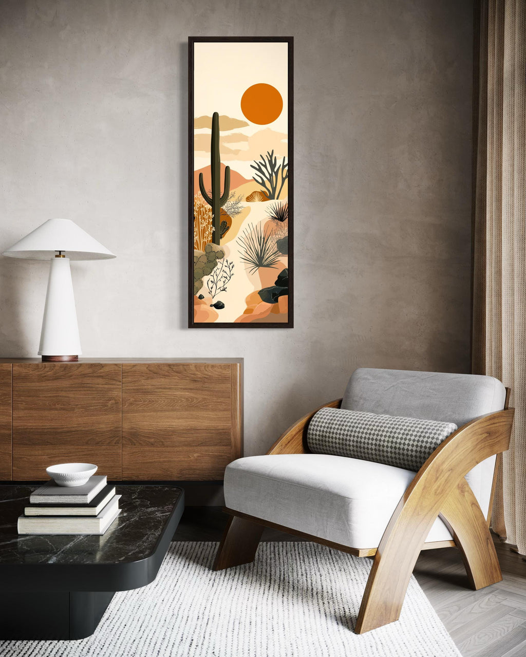 Tall Narrow Desert Cactus Framed Canvas Wall Art