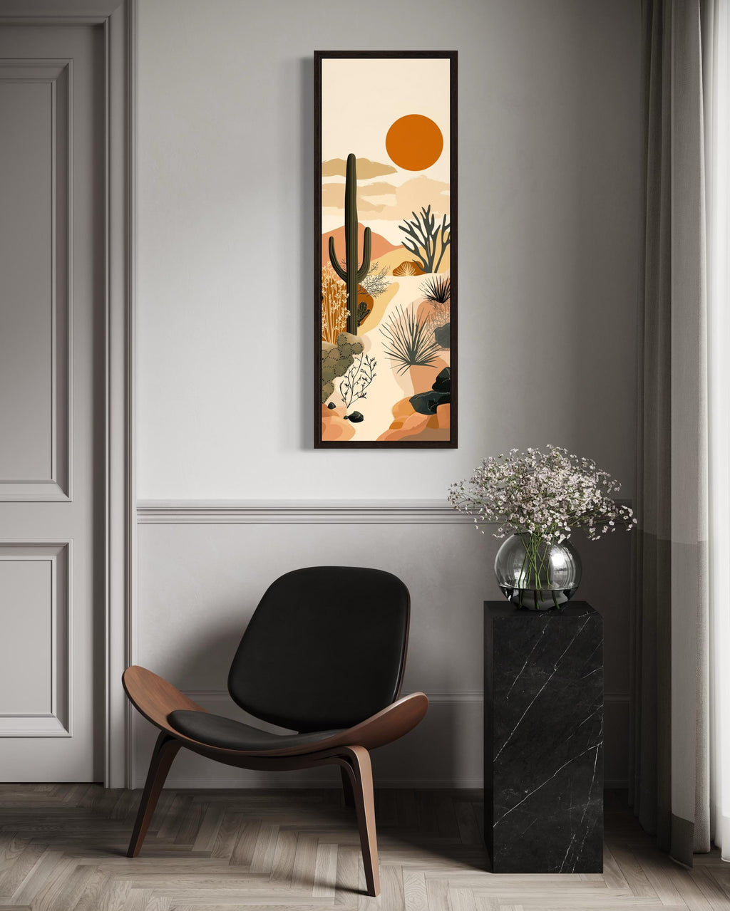 Tall Narrow Desert Cactus Framed Canvas Wall Art