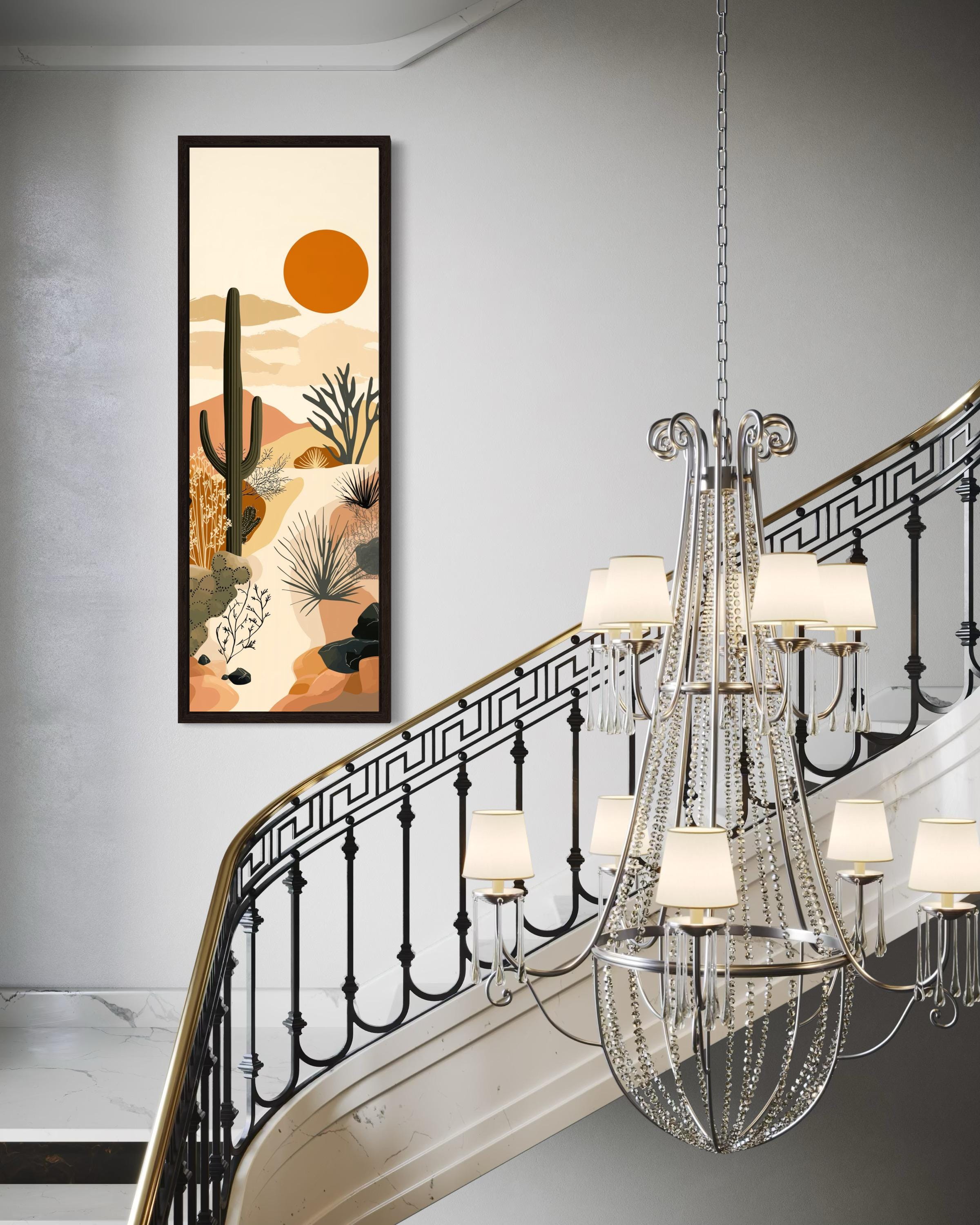 Tall Narrow Desert Cactus Framed Canvas Wall Art