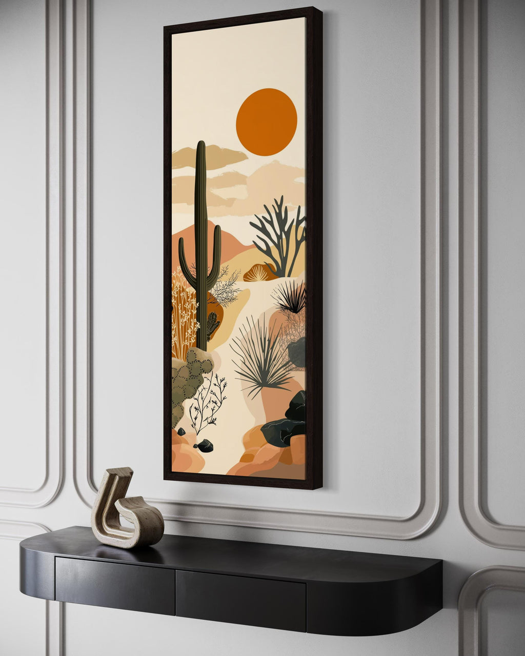 Tall Narrow Desert Cactus Framed Canvas Wall Art