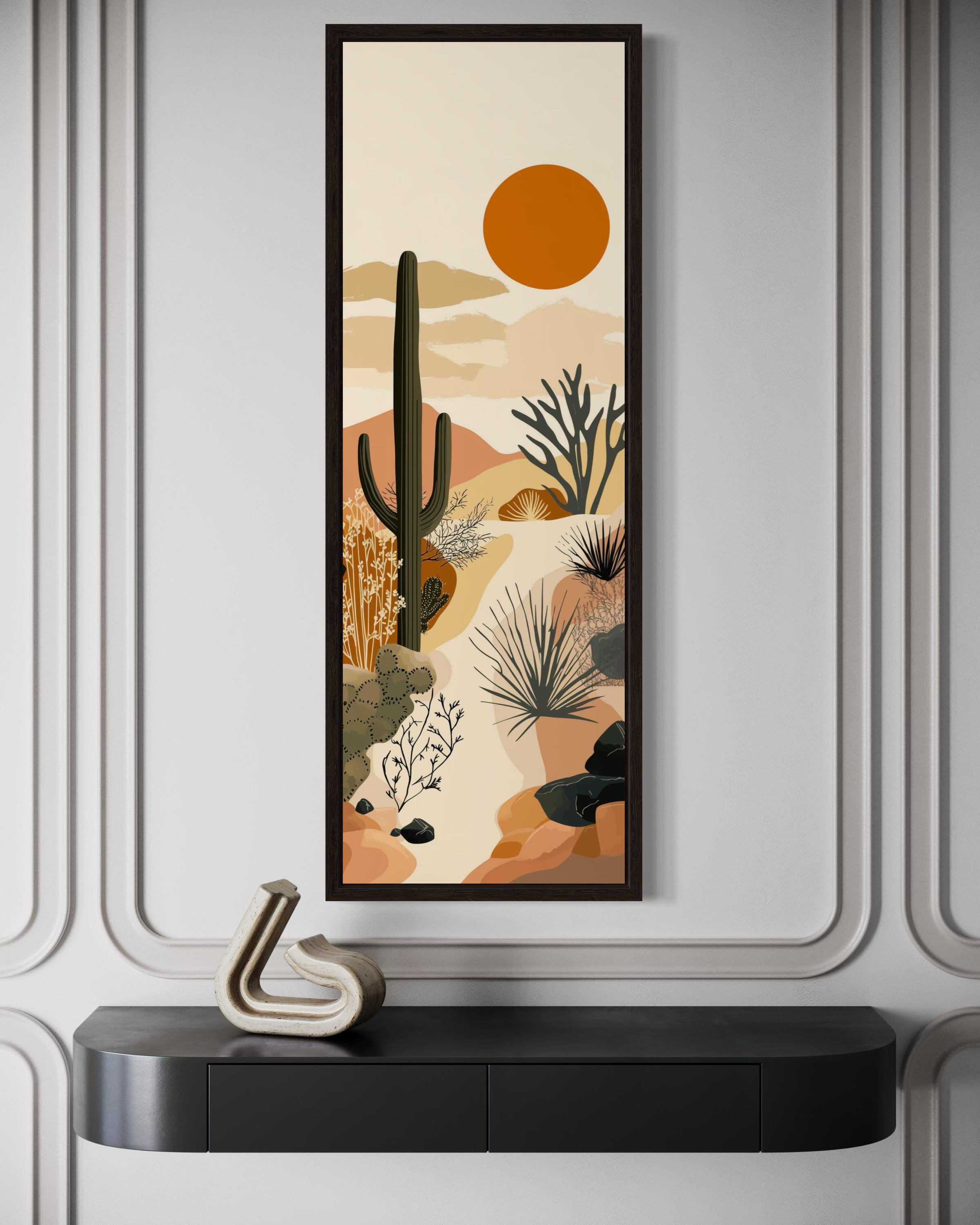 Tall Narrow Desert Cactus Framed Canvas Wall Art