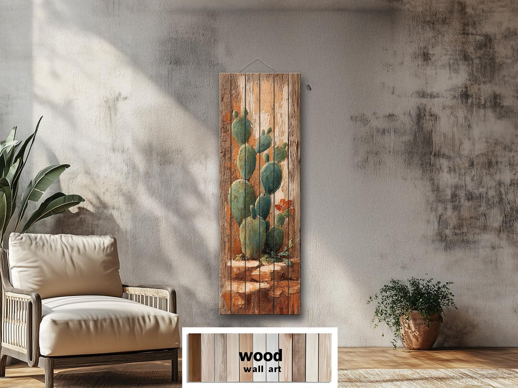 Tall Narrow Distressed Cactus Wood Wall Decor