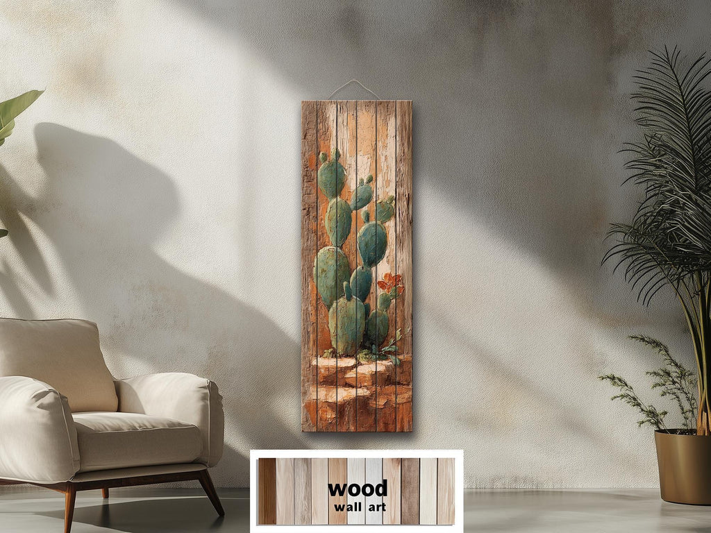 Tall Narrow Distressed Cactus Wood Wall Decor