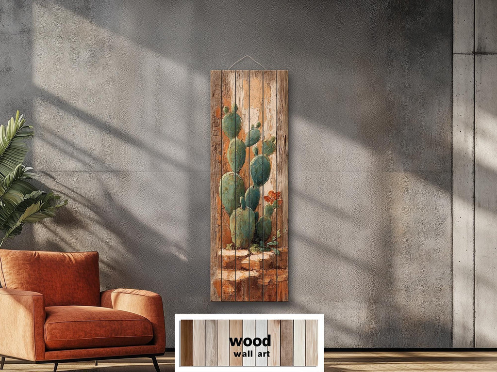 Tall Narrow Distressed Cactus Wood Wall Decor