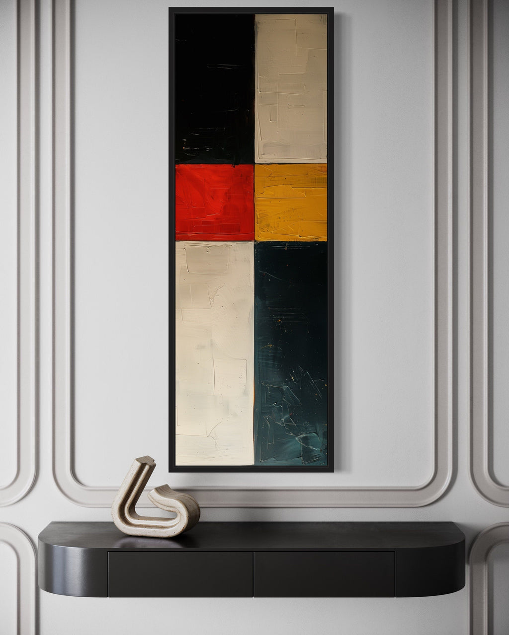 Tall Narrow Geometric Black White Red Vertical Wall Art