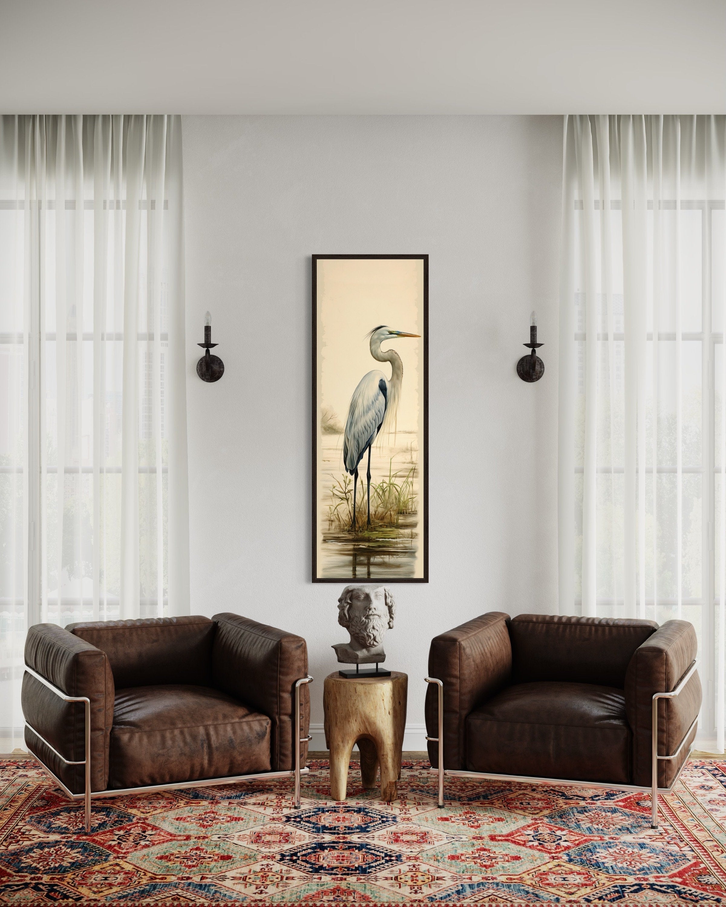 Tall Narrow Great Egret Framed Canvas Wall Art