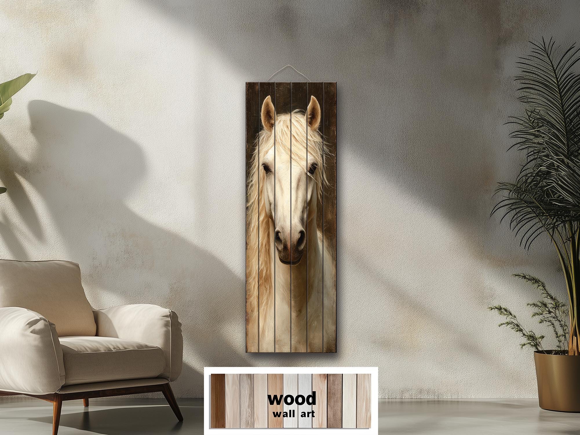 Tall Narrow Horse Distressed Wood Wall Art