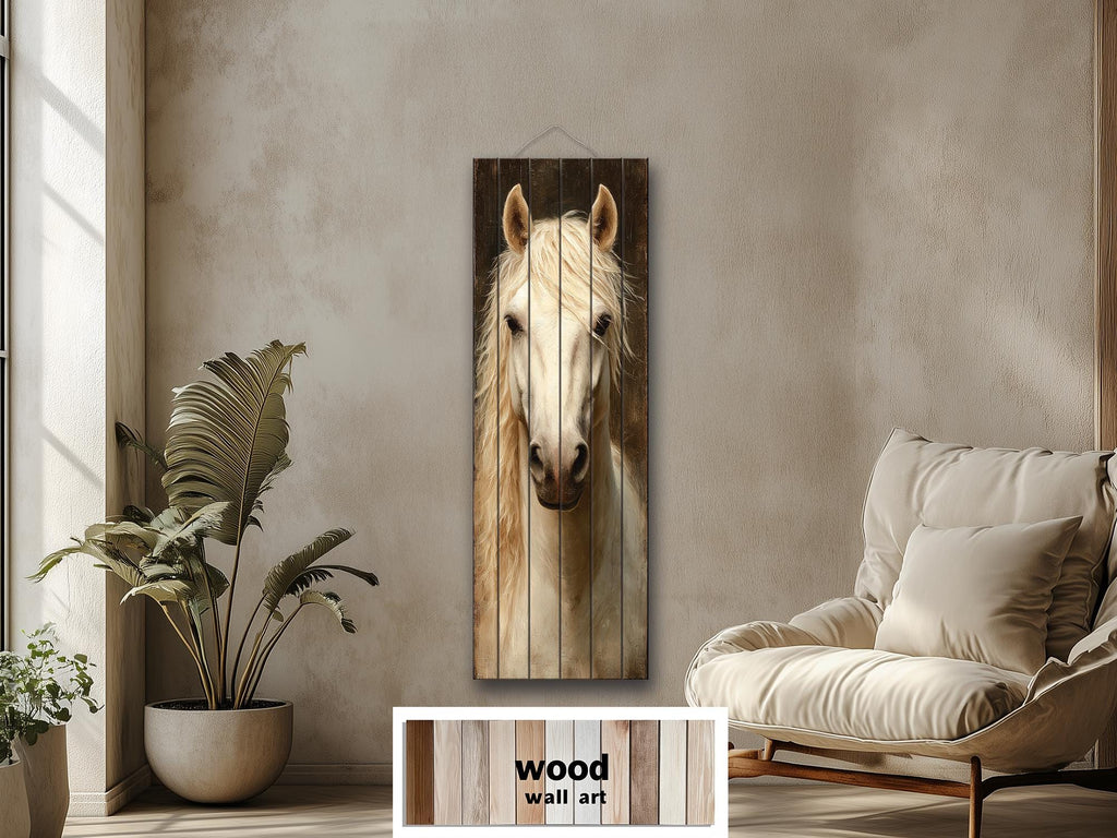 Tall Narrow Horse Distressed Wood Wall Art