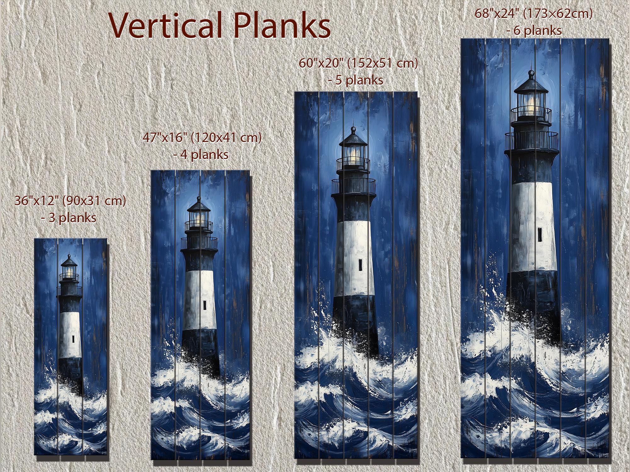 Tall Narrow Lighthouse in Ocean Waves Vertical Distressed Wood Wall Art