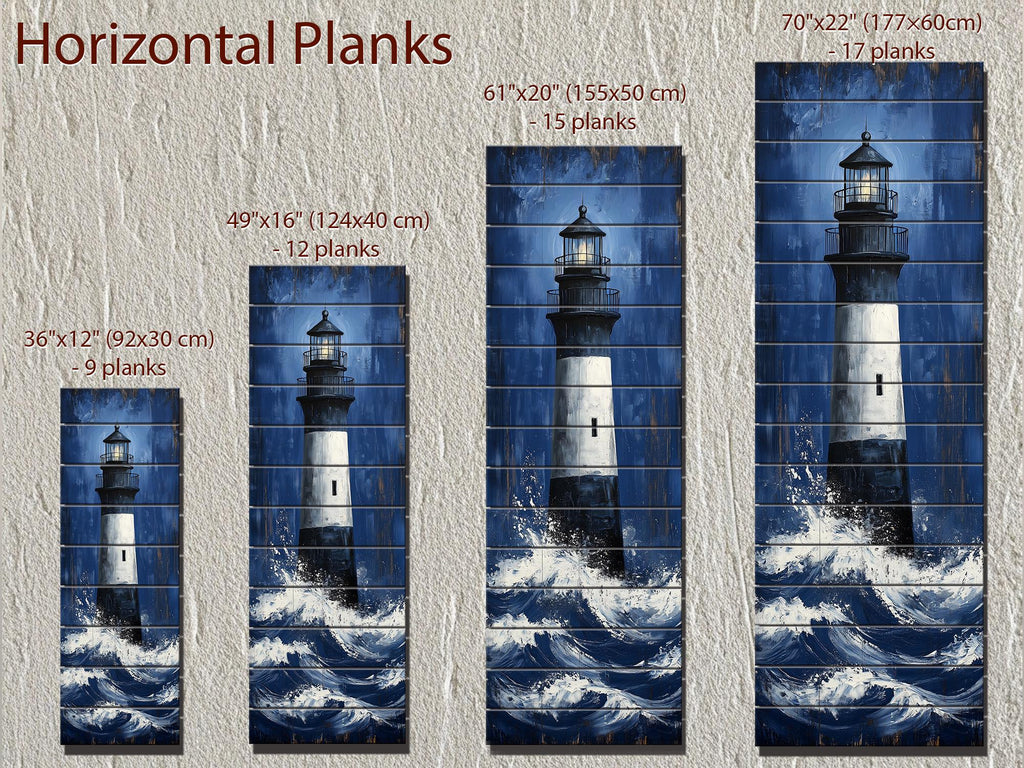 Tall Narrow Lighthouse in Ocean Waves Vertical Distressed Wood Wall Art