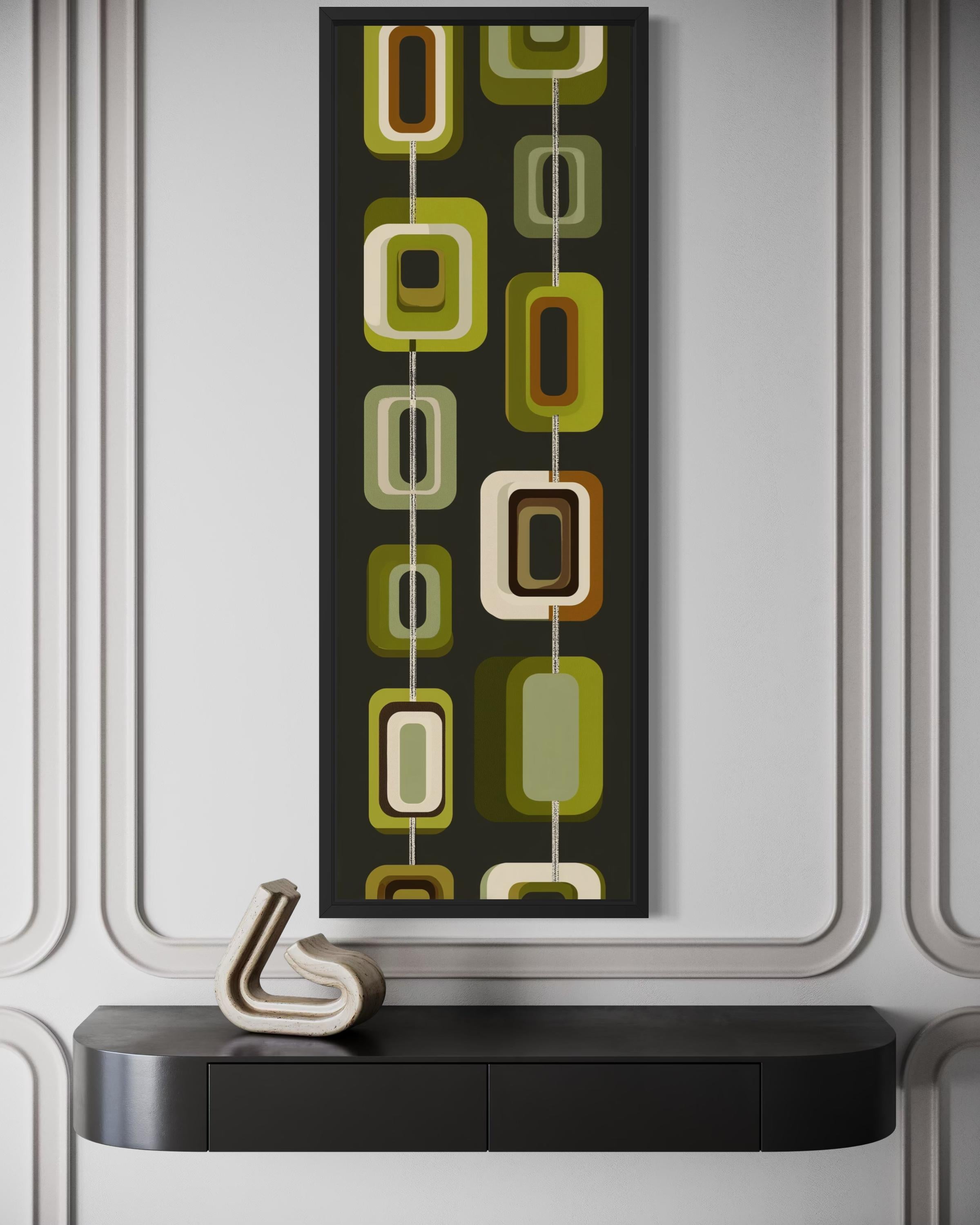 Tall Narrow Mid Century Modern Olive Green Wall Art – Geometric Vertical Canvas Print