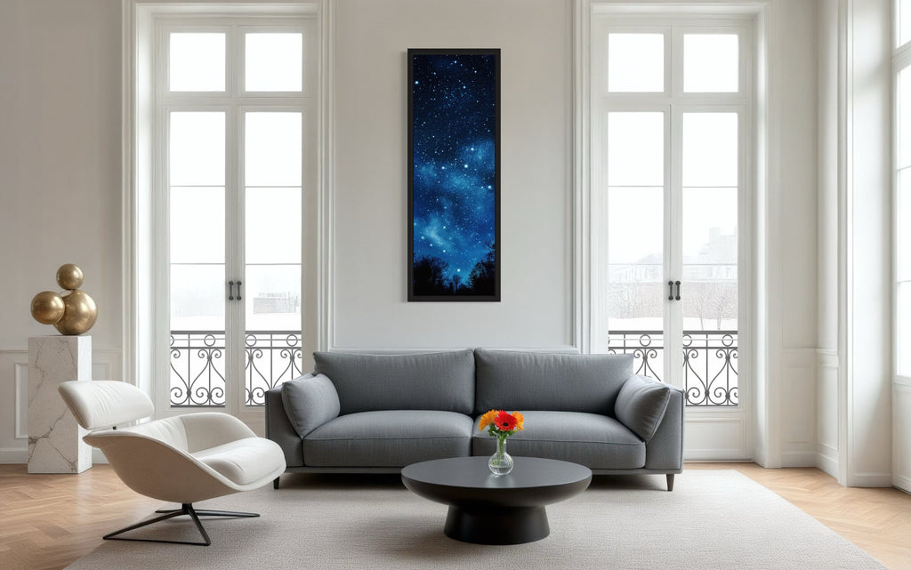 Tall Narrow Milky Way Stars Navy Blue Vertical Framed Canvas Wall Art