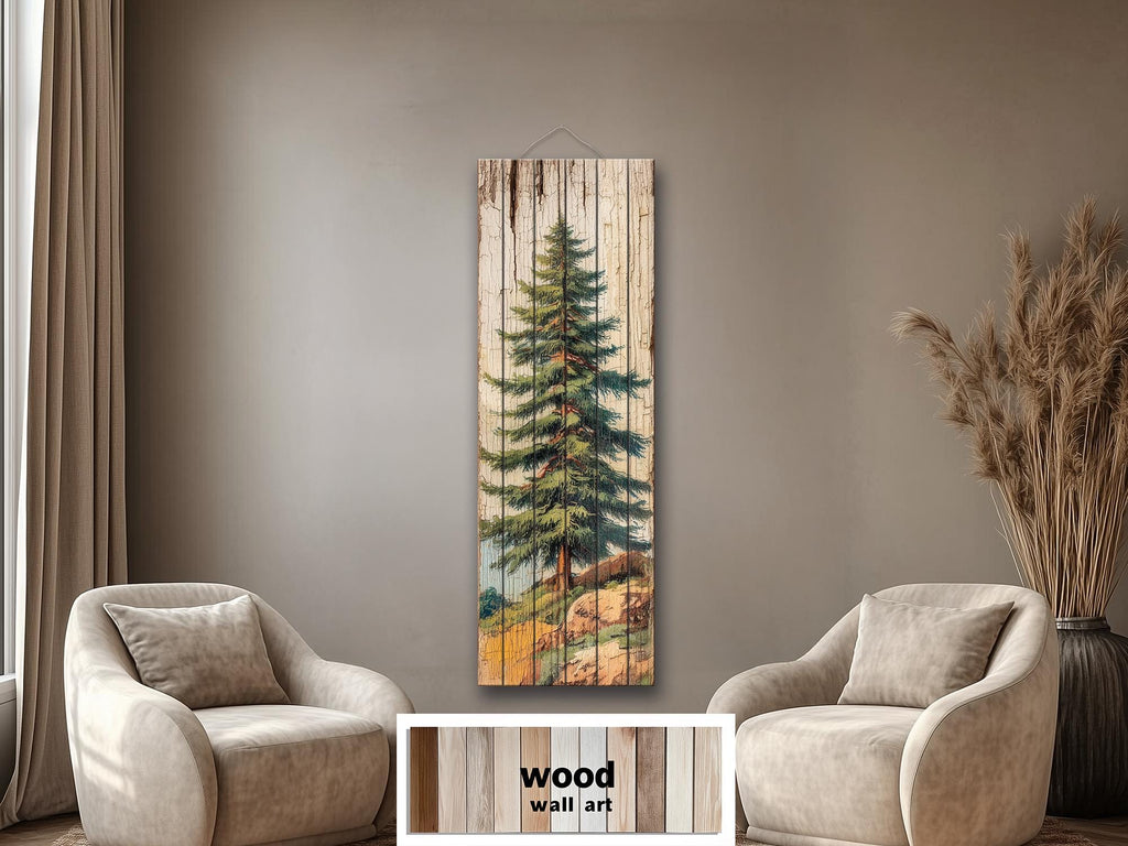 Tall Narrow Pine Tree Vertical Forest Distressed Wood Wall Art –  Cabin Decor