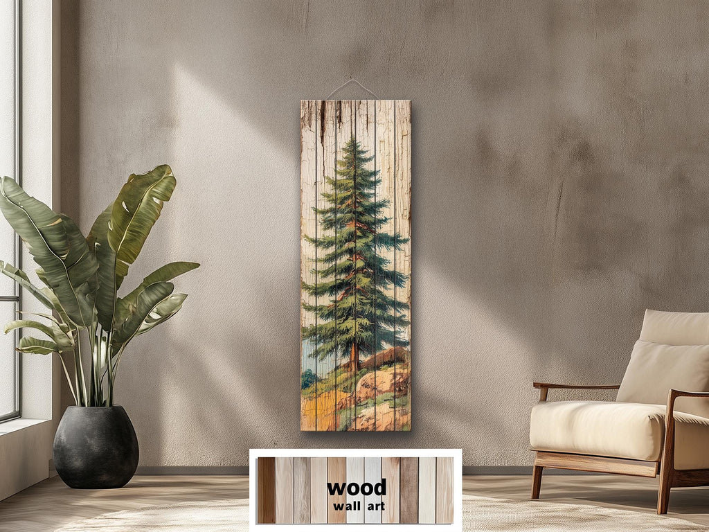 Tall Narrow Pine Tree Vertical Forest Distressed Wood Wall Art –  Cabin Decor