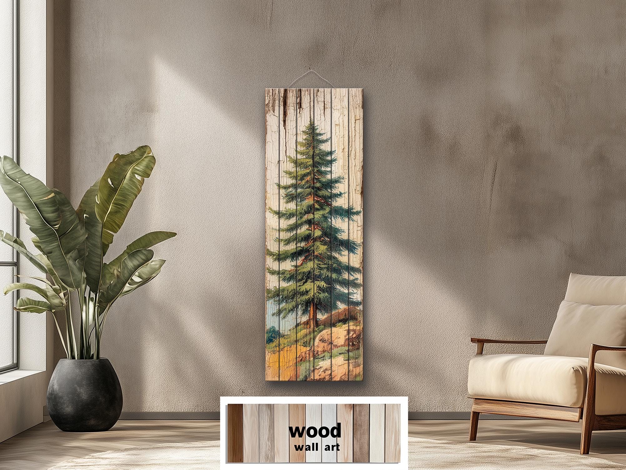 Tall Narrow Pine Tree Vertical Forest Distressed Wood Wall Art –  Cabin Decor