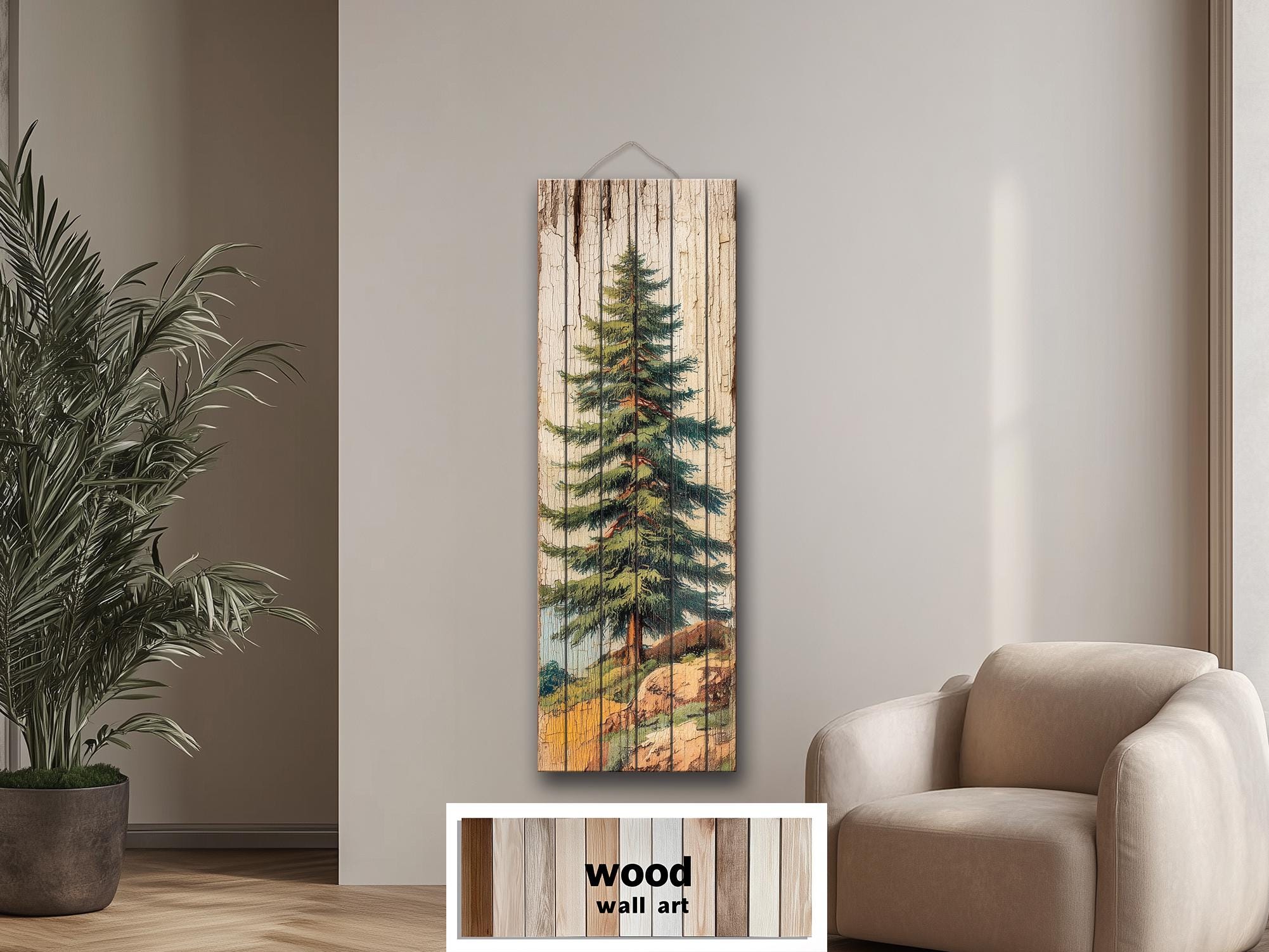 Tall Narrow Pine Tree Vertical Forest Distressed Wood Wall Art –  Cabin Decor