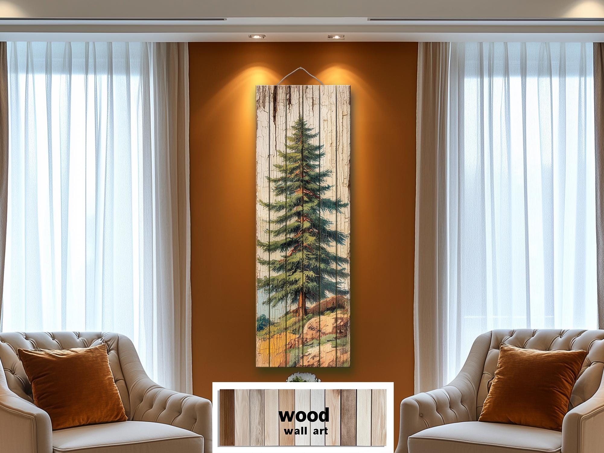 Tall Narrow Pine Tree Vertical Forest Distressed Wood Wall Art –  Cabin Decor
