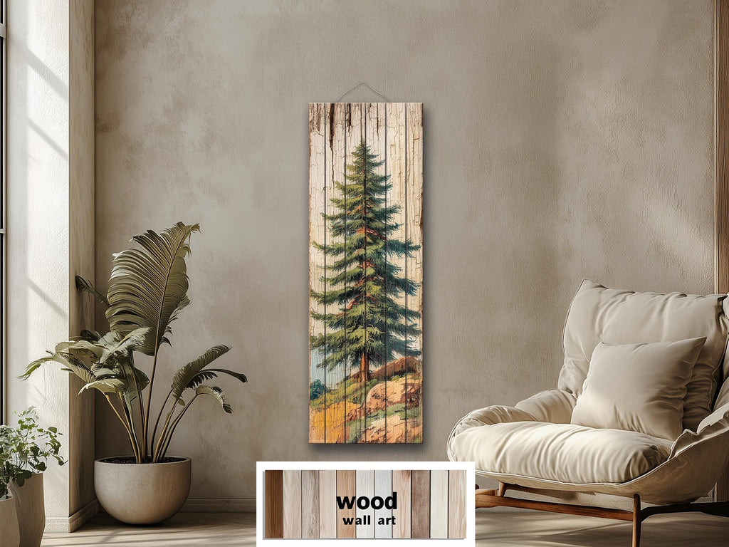 Tall Narrow Pine Tree Vertical Forest Distressed Wood Wall Art –  Cabin Decor