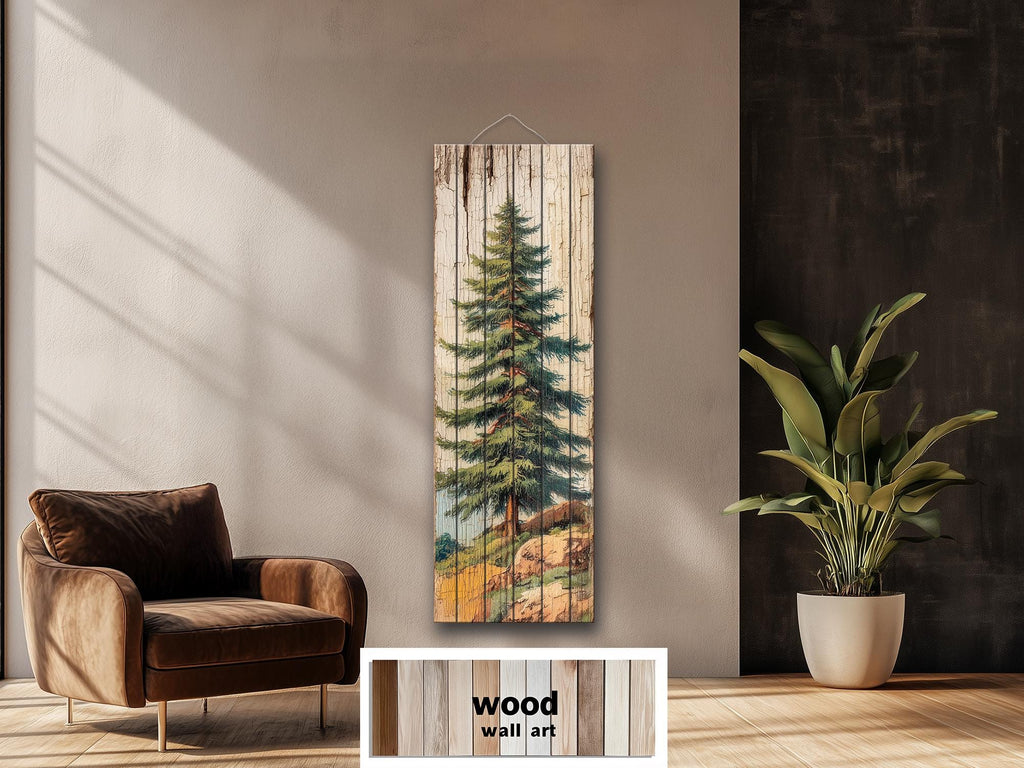 Tall Narrow Pine Tree Vertical Forest Distressed Wood Wall Art –  Cabin Decor