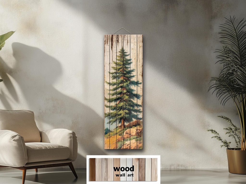 Tall Narrow Pine Tree Vertical Forest Distressed Wood Wall Art –  Cabin Decor