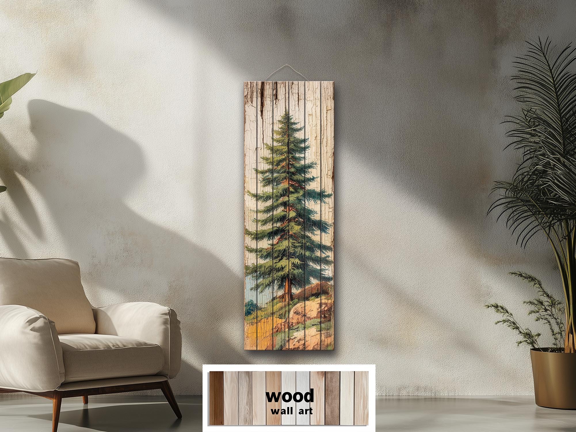 Tall Narrow Pine Tree Vertical Forest Distressed Wood Wall Art –  Cabin Decor