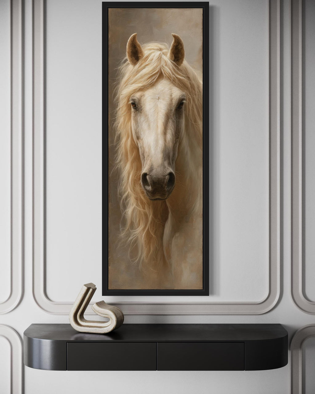 Tall Narrow Rustic Palomino Horse Canvas Print - Vertical Wall Art for Farmhouse Living Room Decor