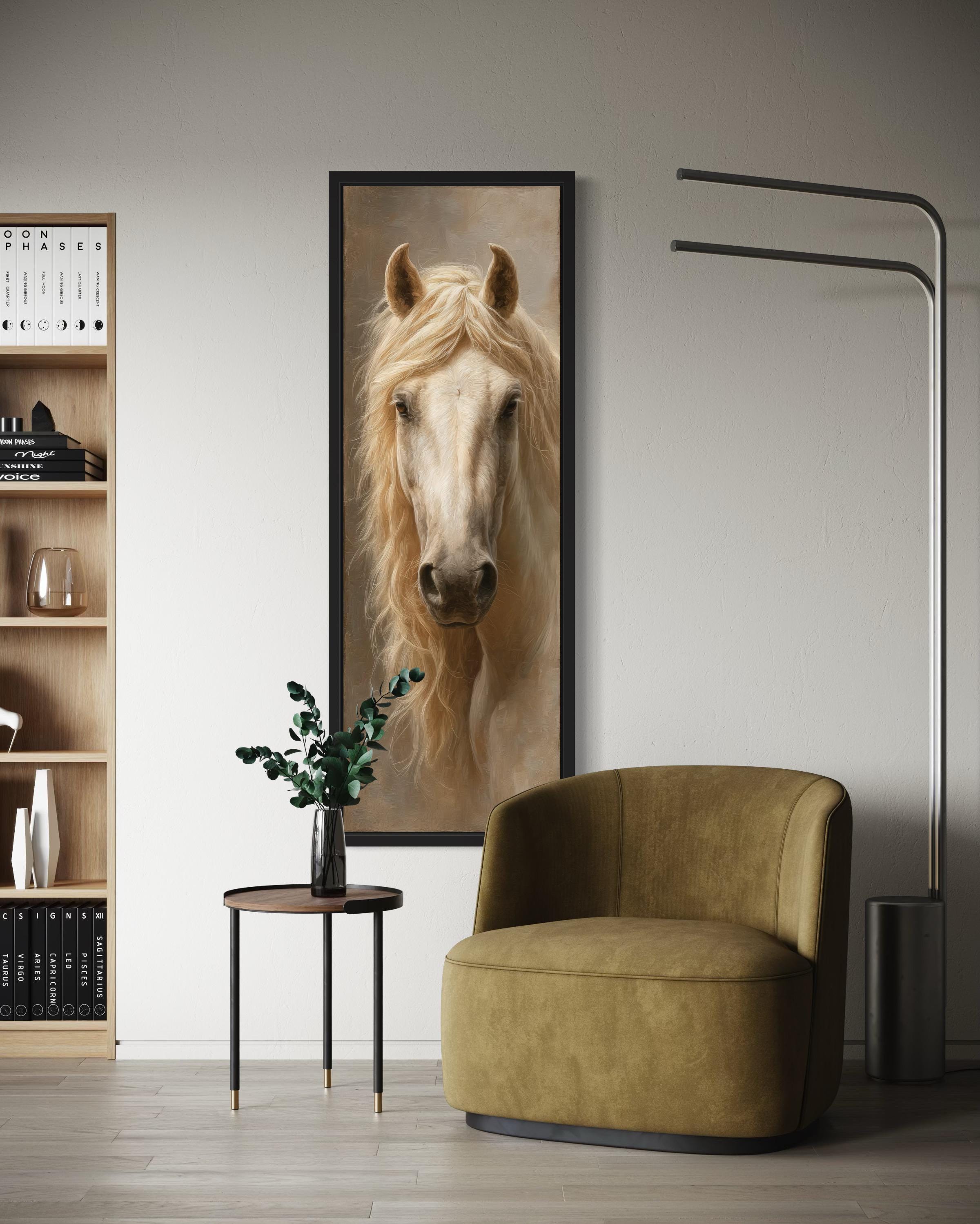 Tall Narrow Rustic Palomino Horse Canvas Print - Vertical Wall Art for Farmhouse Living Room Decor