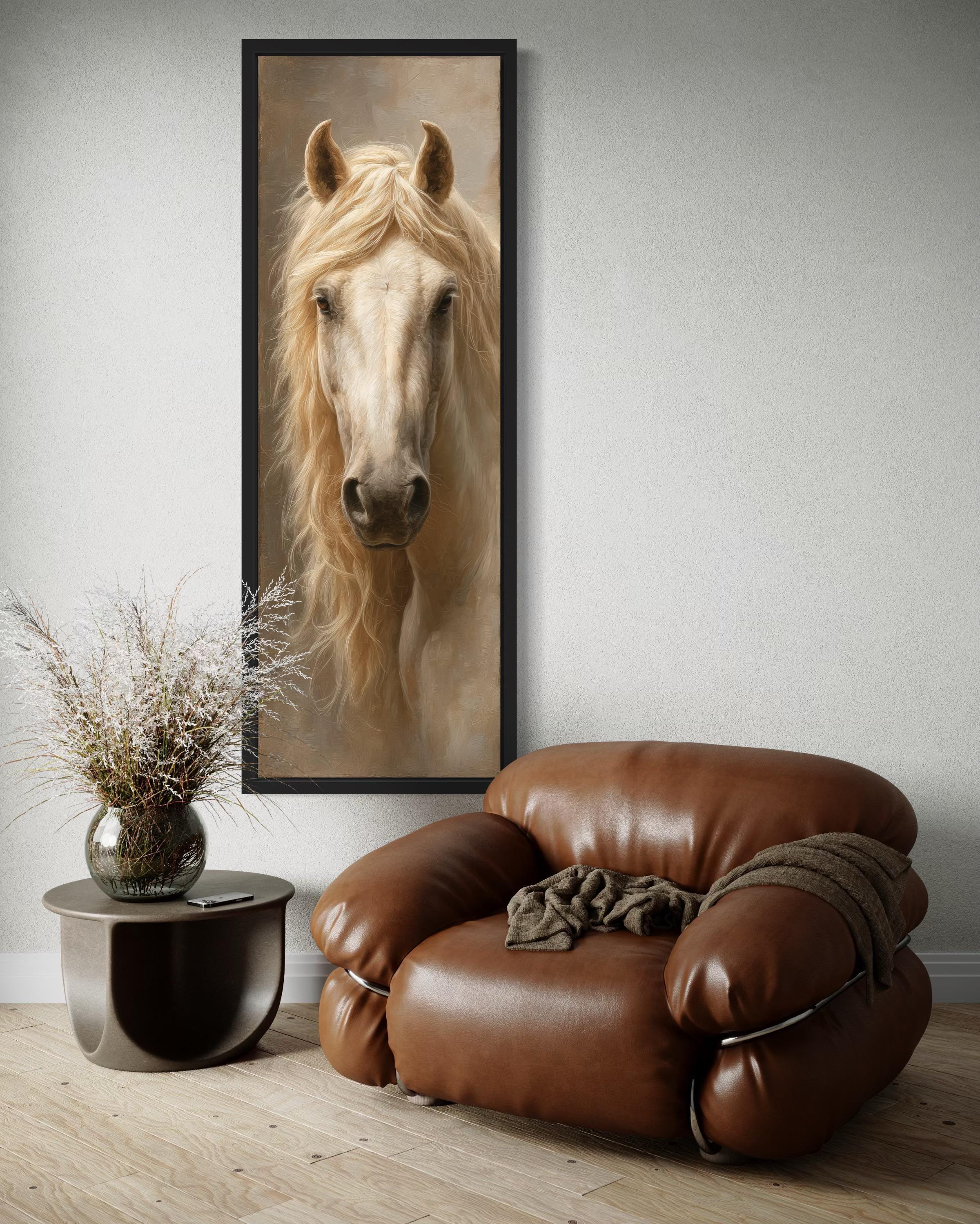 Tall Narrow Rustic Palomino Horse Canvas Print - Vertical Wall Art for Farmhouse Living Room Decor