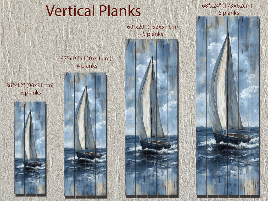 Tall Narrow Sailboat Distressed Wood Wall Art