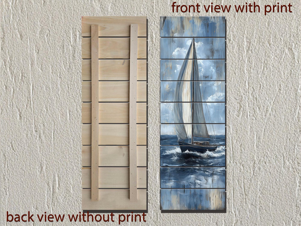 Tall Narrow Sailboat Distressed Wood Wall Art