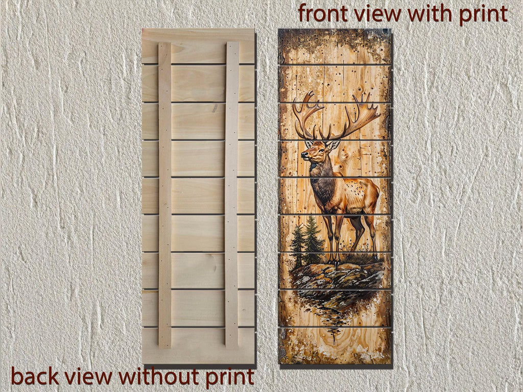 Tall Narrow Vertical Elk Distressed Wood Wall Art