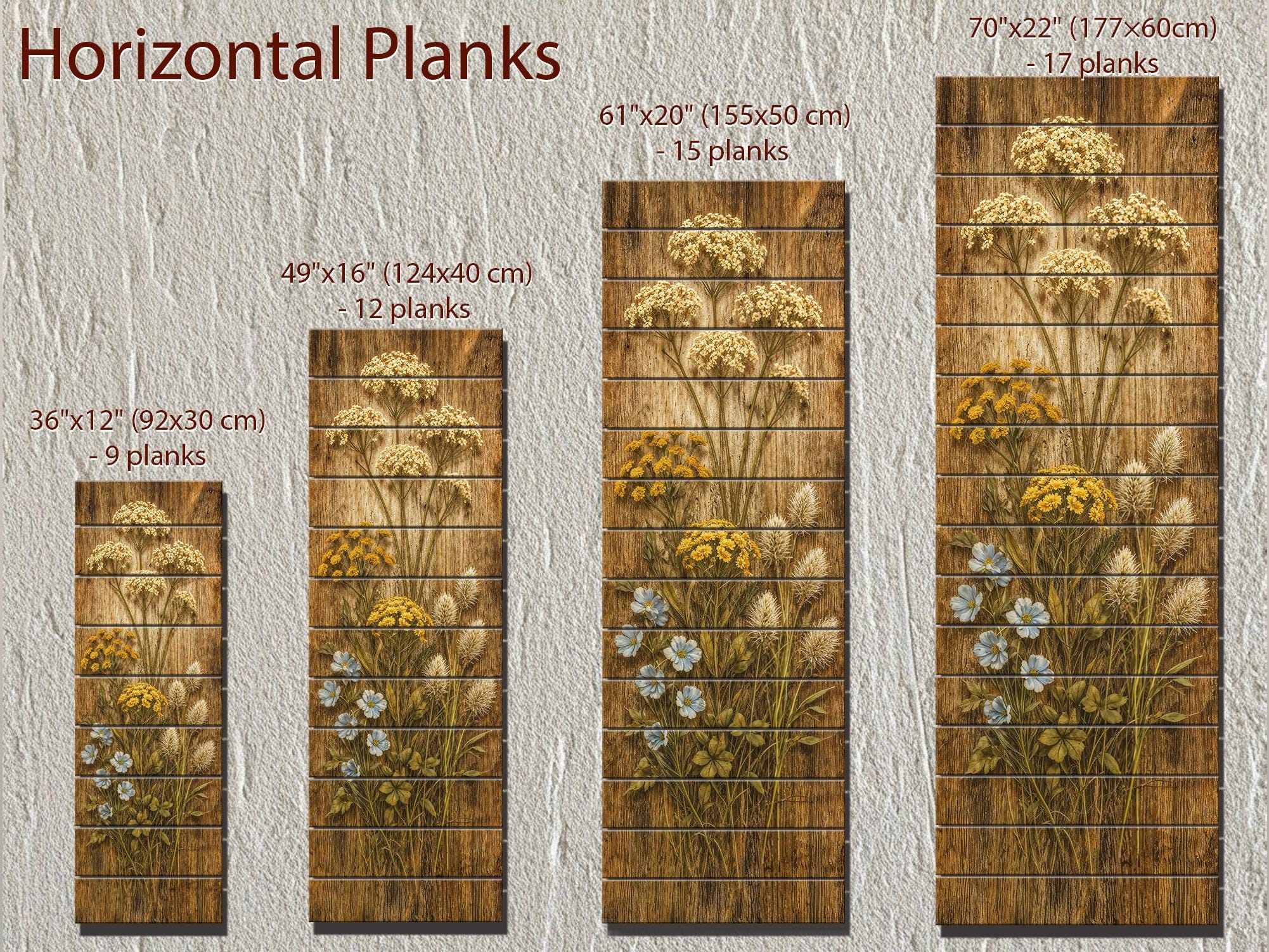 Tall Narrow Wildflowers Rustic Floral Print on Wood Panel Distressed Wood Wall Art