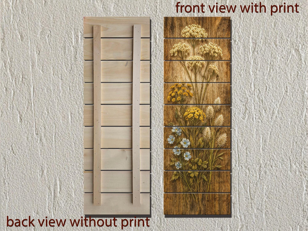 Tall Narrow Wildflowers Rustic Floral Print on Wood Panel Distressed Wood Wall Art