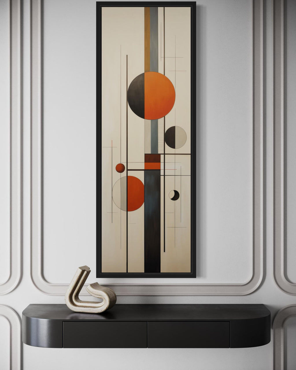 Tall Vertical Abstract Geometric Mid Century Modern Wall Art