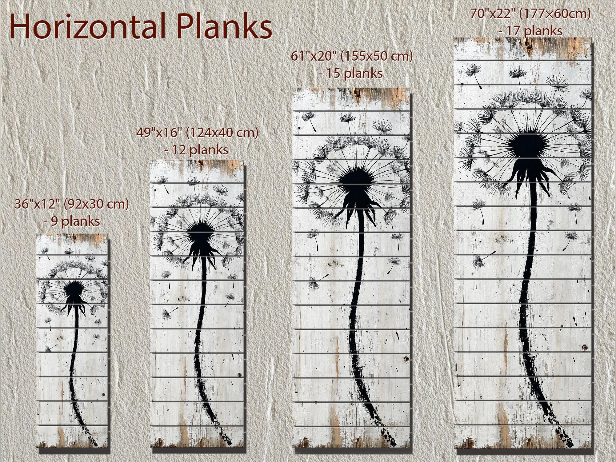 Tall Vertical Dandelion Wall Art - Whitewashed Distressed Wood Slim Rustic Floral Decor