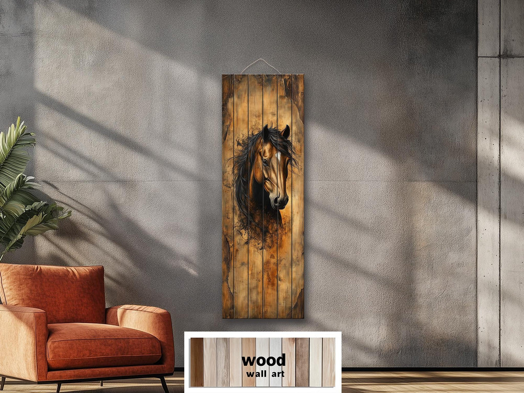 Tall Vertical Horse Portrait Real Wood Wall Art